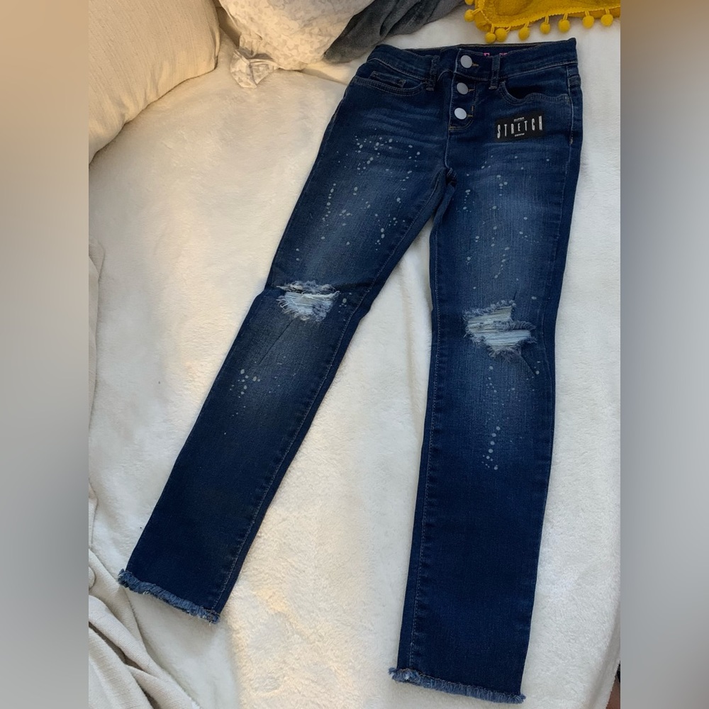 Girls Paint Splatter Denim Brooke Wash Stretch Jeans - Medium (6X-7)